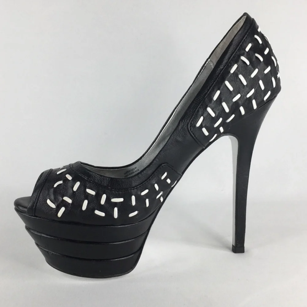 Y2K Bebe Platform Womens 8 Leather Black Stiletto Platform Leather Black Heels